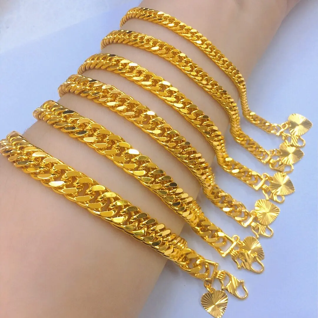 Vòng Tay Người Lớn, Mạ Vàng 24k, Mặt Lung Linh 2 Lipan 2, Chuỗi Tay Curb Đôi, Vòng Tay, EMAS Bangkok, Miễn Phí Cop 916 (rt17)