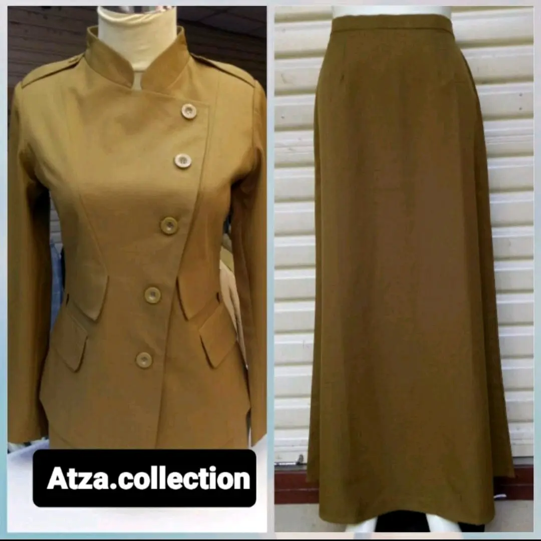 stelan pakaian kerja coklat tua rok A wanita/ pakain kerja kheki wanita/ stelan baju kerja wanita coklat tua rok A