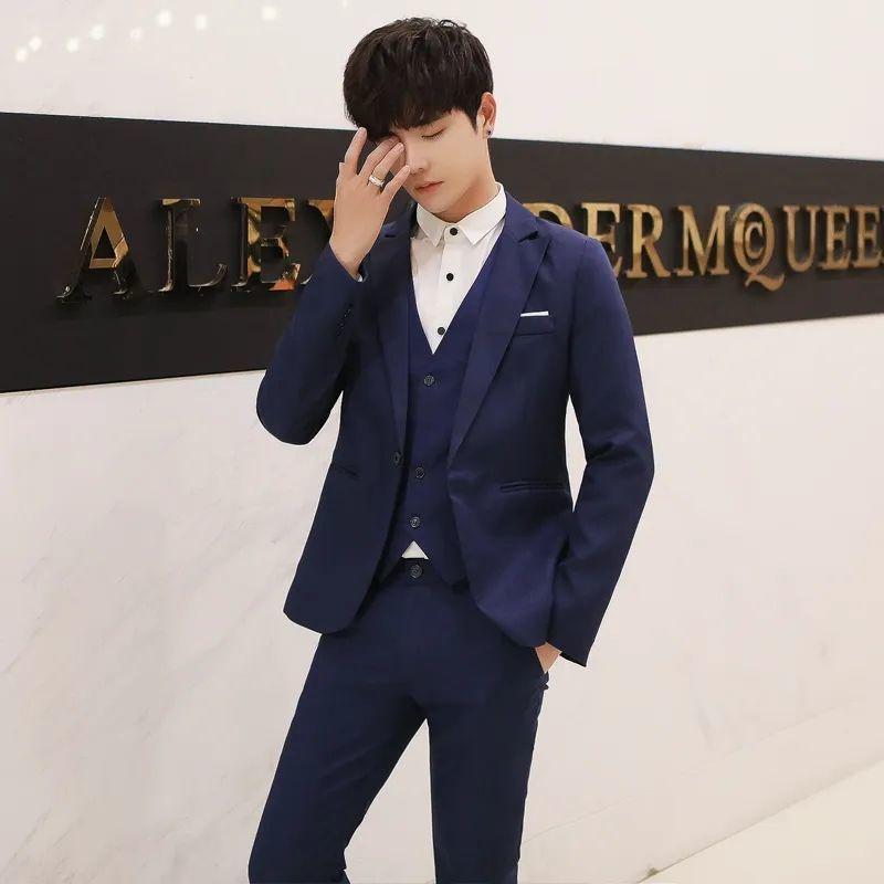Bộ Đồ Nam, Phong Cách Hàn Quốc, Ruoshuai, Dáng Ôm, Trang Phục Thường Ngày Thích Hợp Cho Công Sở, Chuyên Nghiệp Và Trang Trọng, Thích Hợp Cho Đám Cưới, Thích Hợp Cho Chú Rể, Bộ Đồ Trang Trọng, Bộ Ba Mảnh 0