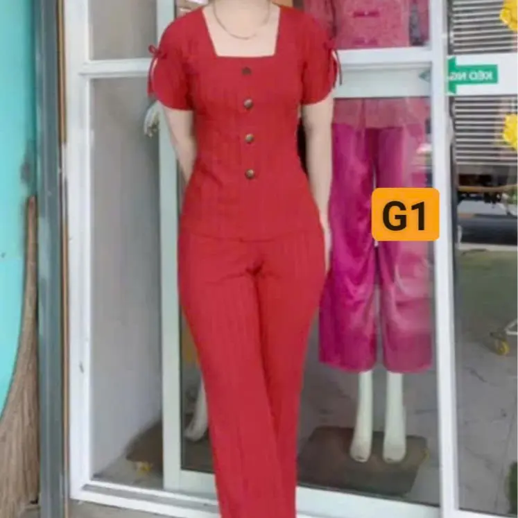 Bộ quần áo cổ vuông cộc tay quần xuông chất tăm nhung