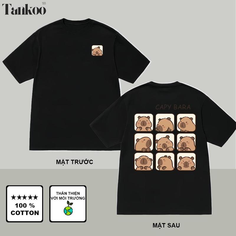 Product Introduction of TANKOO áo thun in nam nữ chất liệu cotton cực đẹp-Áo thun Tay ngắn In Hình CAPYBARA NÂU dễ thương Cotton 230g áo thun nam 2025 mới 15