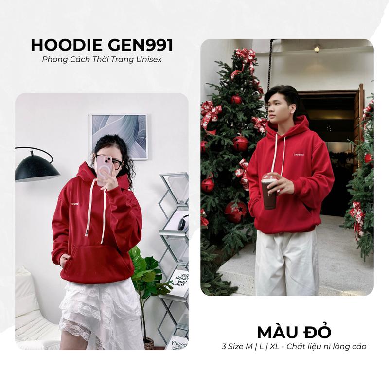 XẢ HÀNG CUỐI NĂM | Áo HOODIE CONFIDENT GEN911 phong cách unisex nỉ lông cáo tay phồng form rộng có mũ 2 lớp dày dặn
