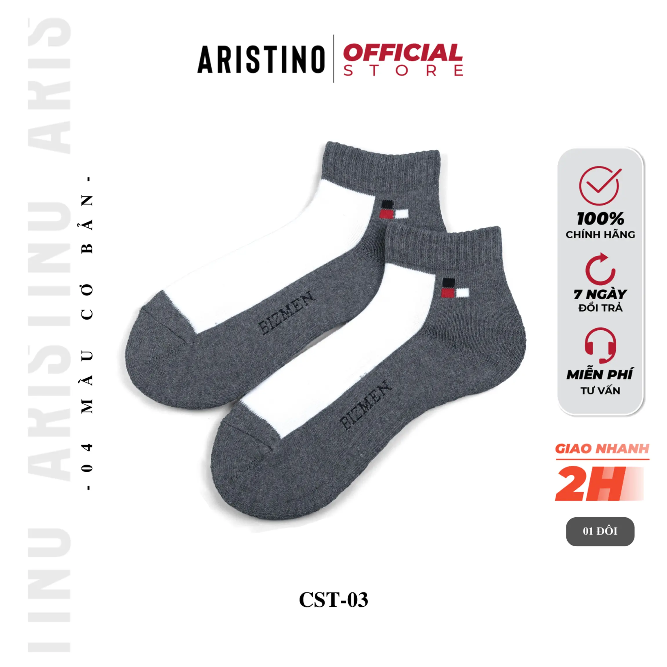 Tất nam cổ trung công sở ARISTINO Bizmen CST03 dày dặn phối màu tương phản khử mùi kháng khuẩn thấm hút mồ hôi tốt Menswear