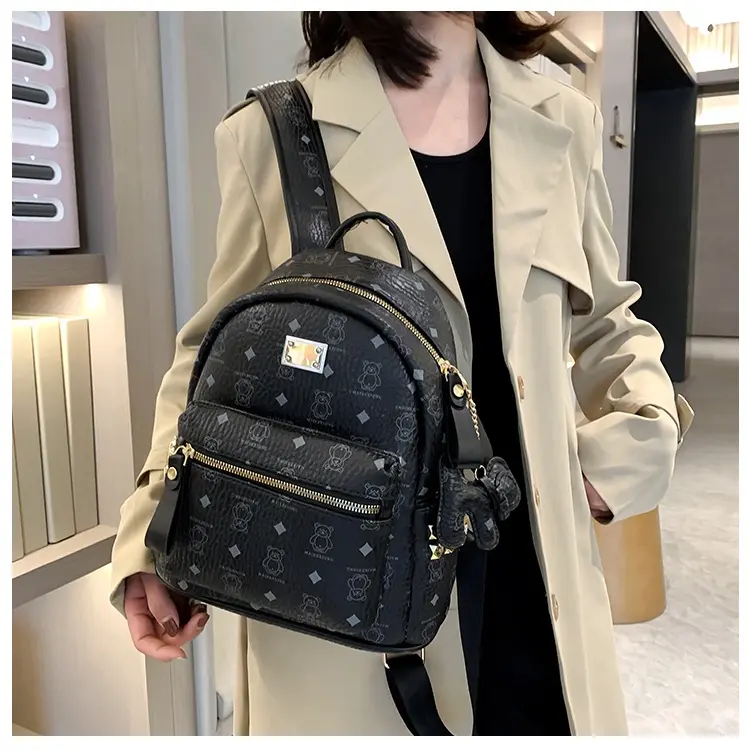 Balo unisex balo nam nữ chất liệu da in chú gấu hai size lớn nhỏ LK508 3