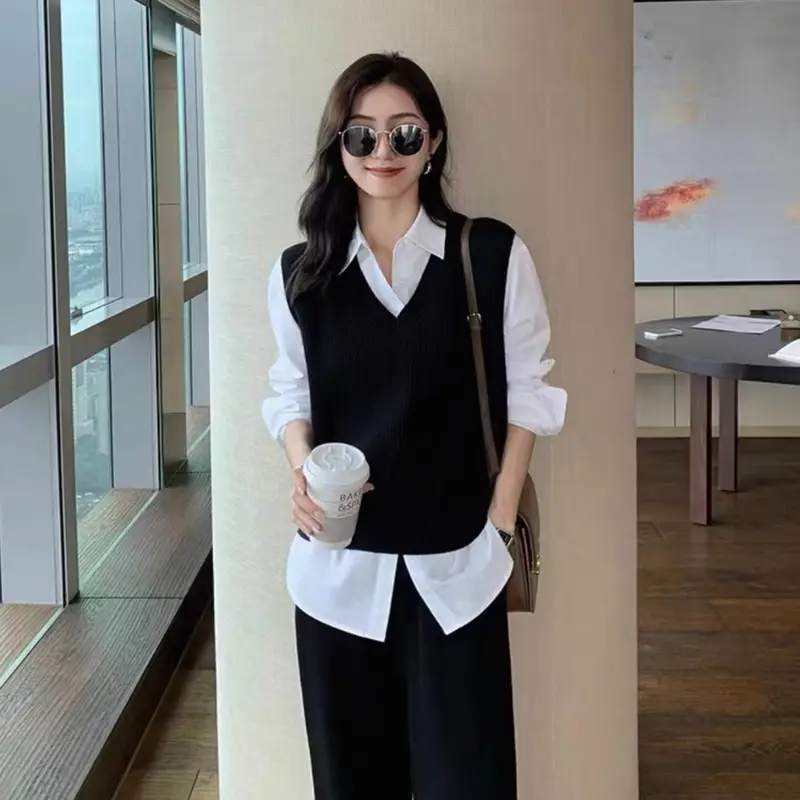 rompi sweater hitam polos cewek ala korea oversize v-neck rajut atasan cewek old money kasual serbaguna s-xl 0