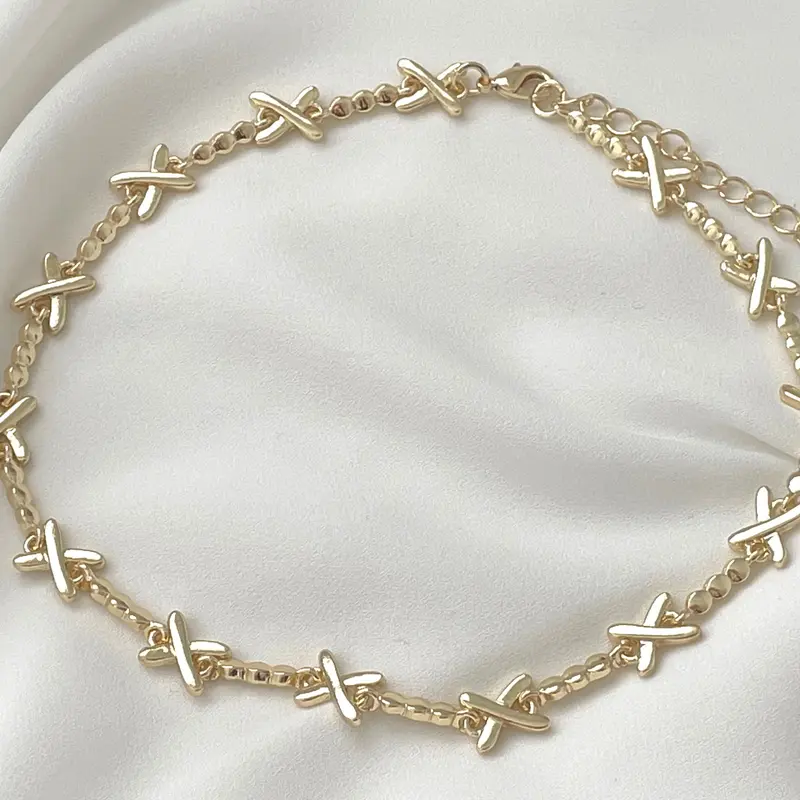 All Gold Kiss Cross Choker Necklace, Gemma Choker Necklace 1