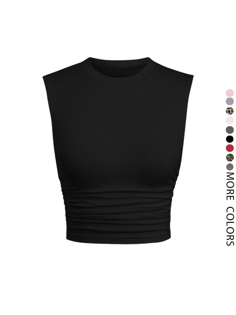 Product Introduction of Women's Solid Round Neck Crop Tank Top, Casual Sleeveless Top for Daily Wear, Ladies Clothes for All Seasons 5