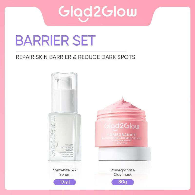Glad2Glow 2in1 Clay mask+Serum- Glowing Anti-Acne Barrier Dark spot Bright VitaC Kit - Serum clay mask Blueberry Ceramide Centella Acid Berjerawat Memudarkan Mencerahkan Pencerah Wajah Dark Extract Niacinamide Melembutkan Exfoliating Hitam 3