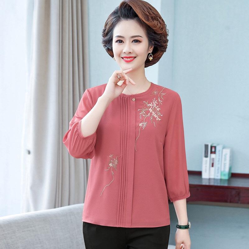 A07 - Áo Trung Niên Nữ Cho Mẹ Vải Voan Mềm Mát, Thời Trang Trung Niên Nữ Top Sơ Mi