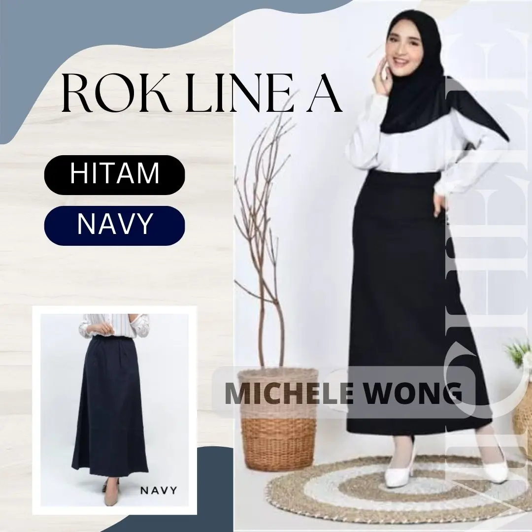 Rok Kerja Wanita Panjang A LINE Premium Hitam Biru Navy Maxi Skirt Polos Kerja Kuliah Wisuda Interview Magang Kampus Kuliah COD Michele Wong Shop Seragam Formal