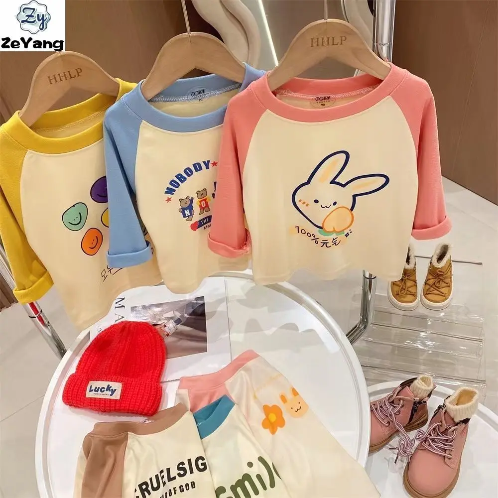 [ZY] 70-150 spot, children's German velvet long-sleeved T-shirt, casual bottoming shirt, autumn and winter baby warm clothes, jumper, versatile top, autumn clothes.