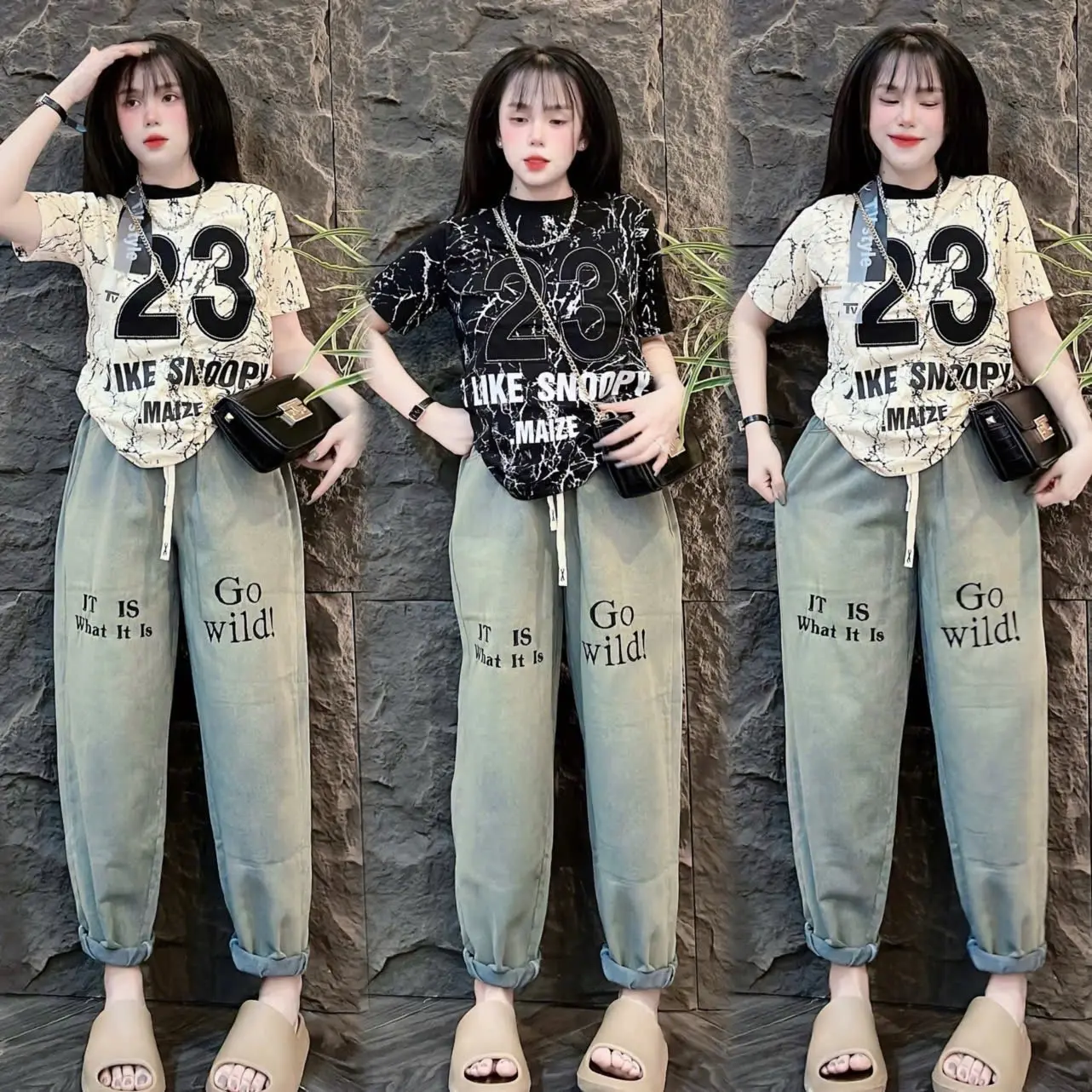 Set áo thun số 23 baggy jean 2 màu