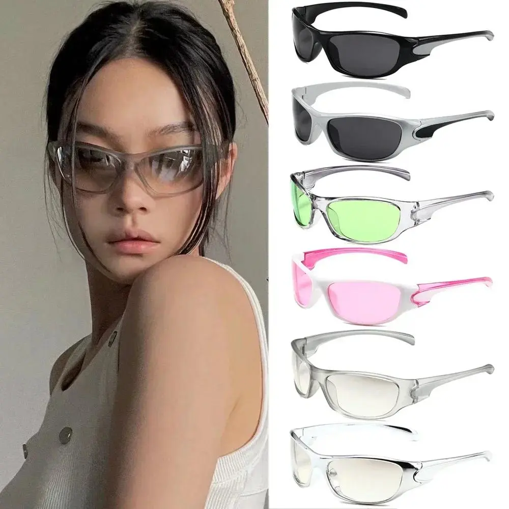New Silver Y2K Sunglasses Outdoor Cycling Sports Sun Glasses Women Vintage Shades Trendy Punk Goggle Eyewear 2000S Aesthetic