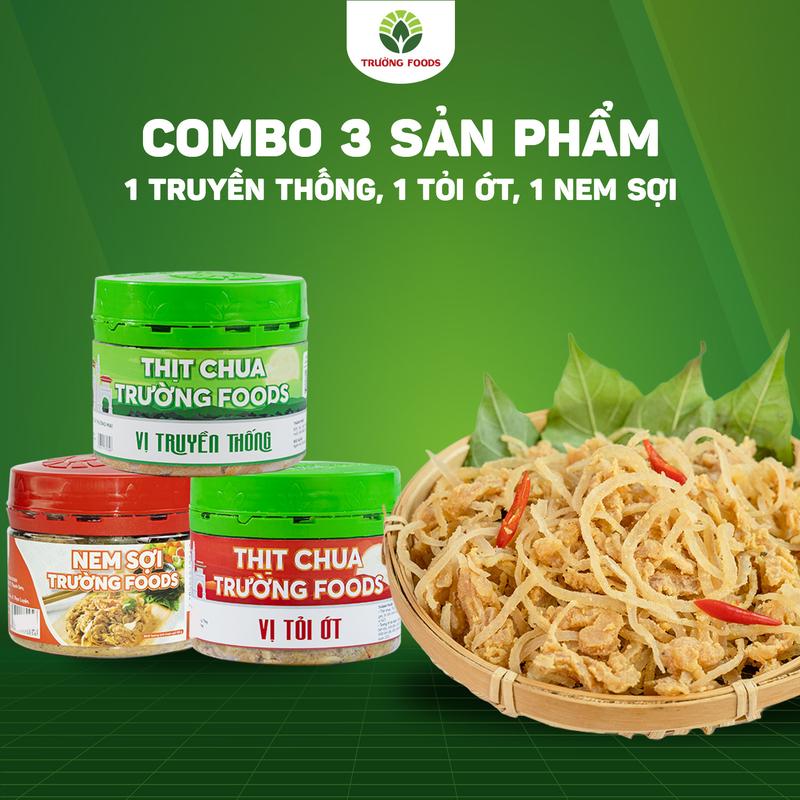 Trường Foods Combo 3 Thịt Chua (1 Hộp Truyền Thống, 1 Tỏi, 1 Nem Sợi)
