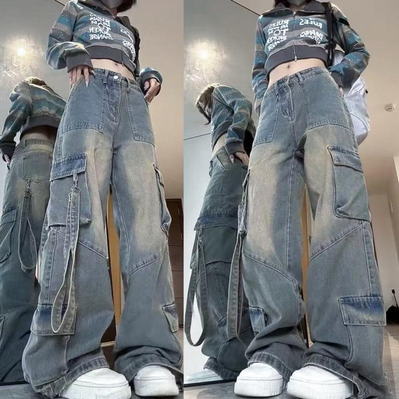 Quần Jean HỘP PHỐI DÂY ống rộng tôn dáng form unisex wash XANH - quần bò nam nữ dài from rộng dáng suông Jaystoree