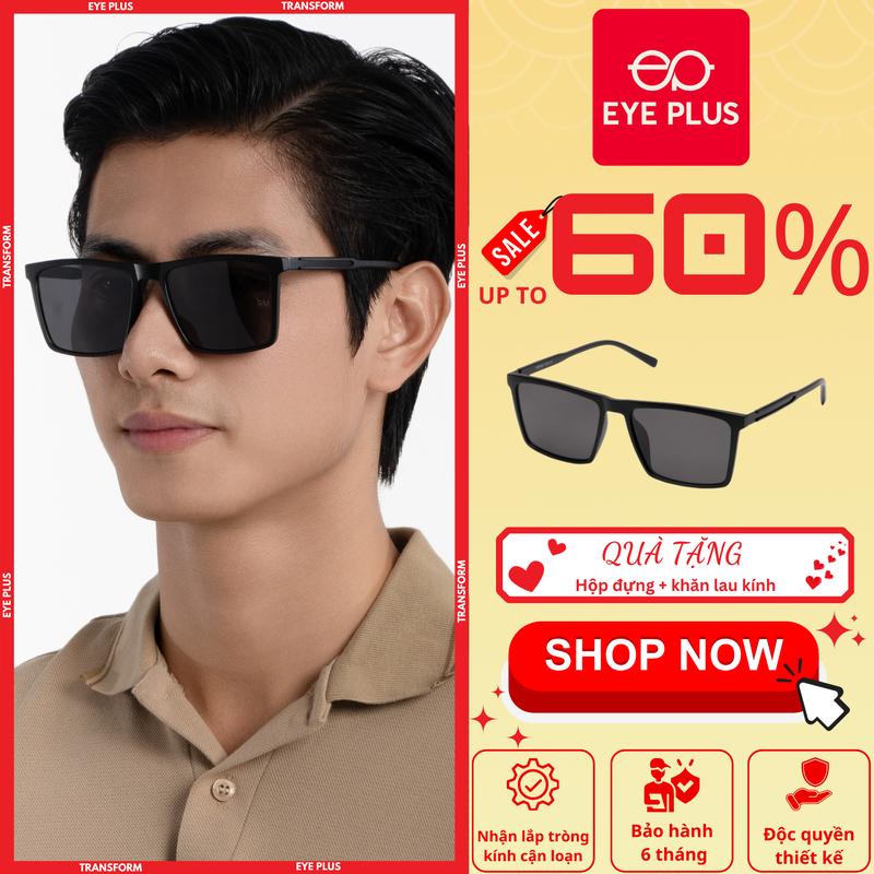 Kính Râm Phân Cực Chống Nắng Nam Nữ Eye Plus 5113 Gọng Kính Nhựa Nguyên Sinh Mềm Dẻo Không Vỡ, Tròng Kính Mát Chống Loá Polarized, Mắt Kính Chống Tia UV400, Kính Mắt Kiểu Dáng Thời Trang Phong Cách Sang Chảnh