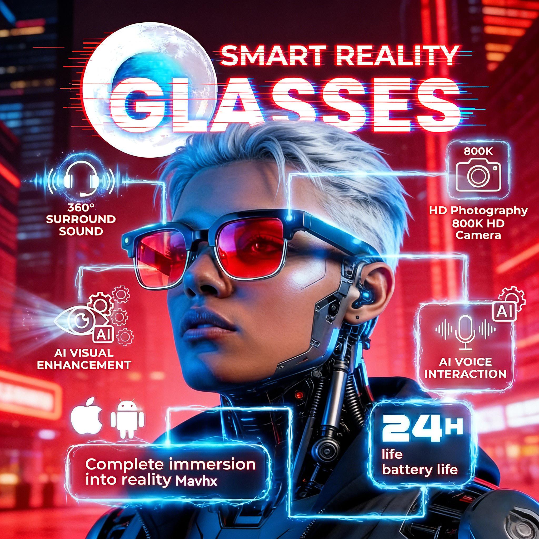 New 1200P HD Smart Glasses With 800W Ultra-Wide Camera Video Recording 4GB AI Photo Recognition Bluetooth Call Translation Voice - Image 2