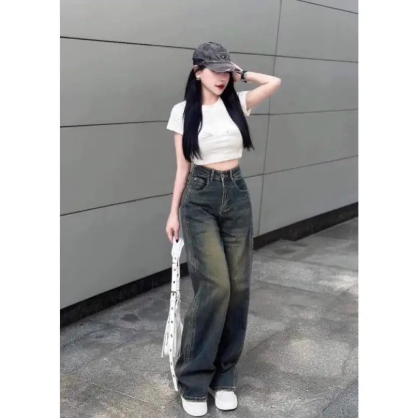 Quần Jeans Nữ Ống Rộng May Viền Chắp Thân Cực Xinh Xắn Hot Trend