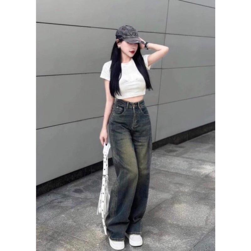 Quần Jeans Nữ Ống Rộng May Viền Chắp Thân Cực Xinh Xắn Hot Trend Chất Liệu Denim Cao Cấp Phong Cách Đường Phố Tôn Vòng Eo Quyến Rũ Mix Match Đơn Giản Mà Sang Trọng