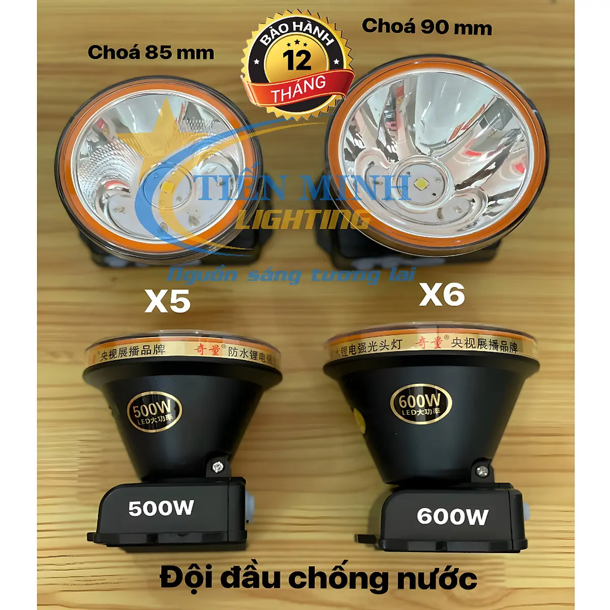 ĐÈN LED PIN SẠC ĐỘI ĐẦU KÍN NƯỚC - X5/x5K - 5000W, 2 CHẾ ĐỘ SÁNG MẠNH/DỊU