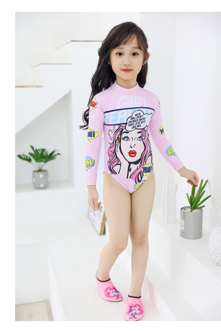 Product Introduction of Children's sunscreen swimsuit Girls' one-piece quick-drying wetsuit long-sleeved trousers surfing medium and large children's beach swimsuit 5