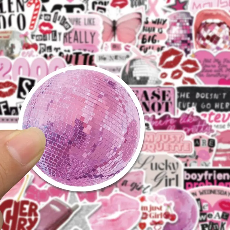 Pink Themed Sticker, 50pcs/set Cute Cartoon Sticker, DIY Decorative Sticker for Phone Case, Computer, Guitar, Bag, Water Cup, Scrapbook, Screen Protector 2