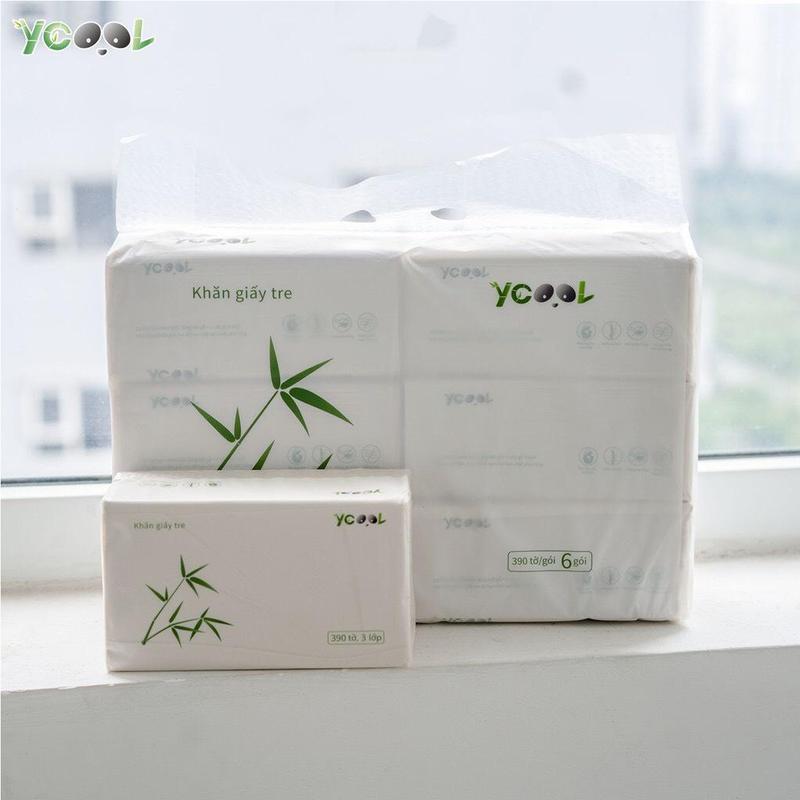  Combo 6 gói Giấy ăn gấu trúc Khăn Giấy Tre YCOOL TO 390 tờ 4 lớp Siêu Mềm Mịn Siêu Dai Khi Thấm Nước Không Bị Nát. unisex không mùi Giấy Vệ Sinh khăn dùng 1 lần  cuộn 80m 