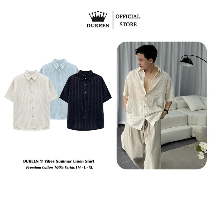 Áo Sơ Mi Kẻ Linen Ngắn Tay Nam Vibes Summer Mặc Thoáng Mát Form Oversize DUKEEN SM057 Menwears