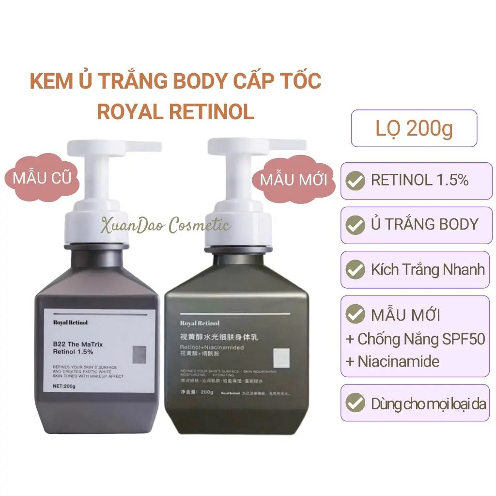 Kem ủ trắng body Royal Retinol, ủ trắng body B22 cấp tốc, dưỡng ẩm, dưỡng trắng nhanh, mẫu mới 2024 Làm Đẹp Da Chăm Sóc Da