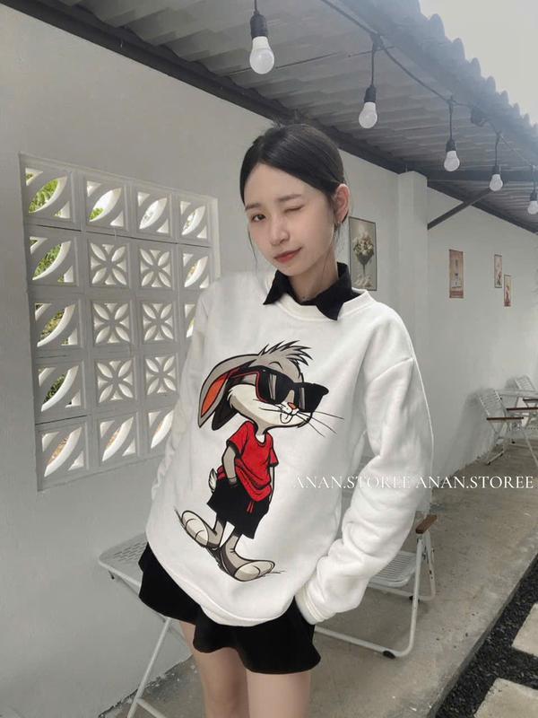 Áo Sweater Nỉ Bông In Hoạ Tiết Sắc Nét Xinh Xắn Form 40-60KG Nữ Top 3