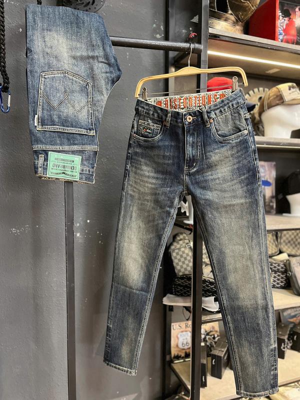 [2 Mẫu Quần] Jean Denim Guangzhou 8085-8078 Quần Jean Nam Dài Xanh Đậm Lưng Thêu Chỉ Xanh &  Màu Xanh Was Lưng Thêu Thổ Cẩm Chất Denim J3765 -J3714 K3 STORE.