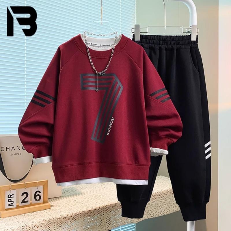  20-65kg Bộ quần áo nỉ dài tay họa tiết in hình số 7 thời trang dành cho bé trai phong cách Hàn Quốc đồ  bé 