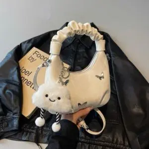 [Kèm Móc Charm Bông] Túi Xách Nữ Da Mềm Kẹp Nách Họa Tiết Con Bướm Tiểu Thư 146 Bag Nhung Kem