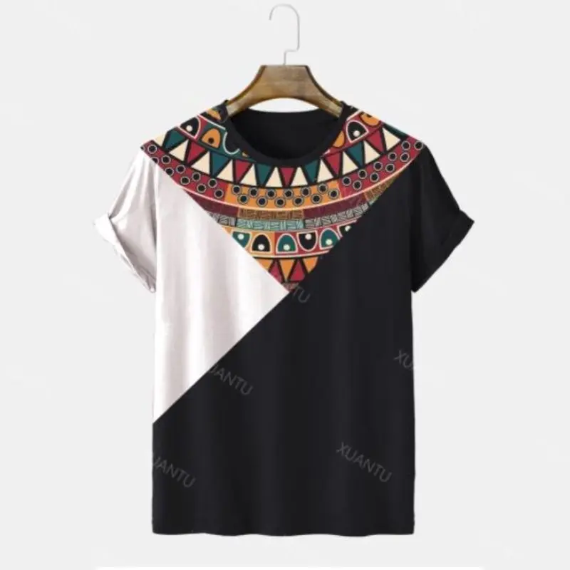Hot Fashion Stitching Color Graphics 3D Printing Men's Summer Shirt Short Sleeve Round Neck Fashion Casual Oversized T-shirt Menswear Top