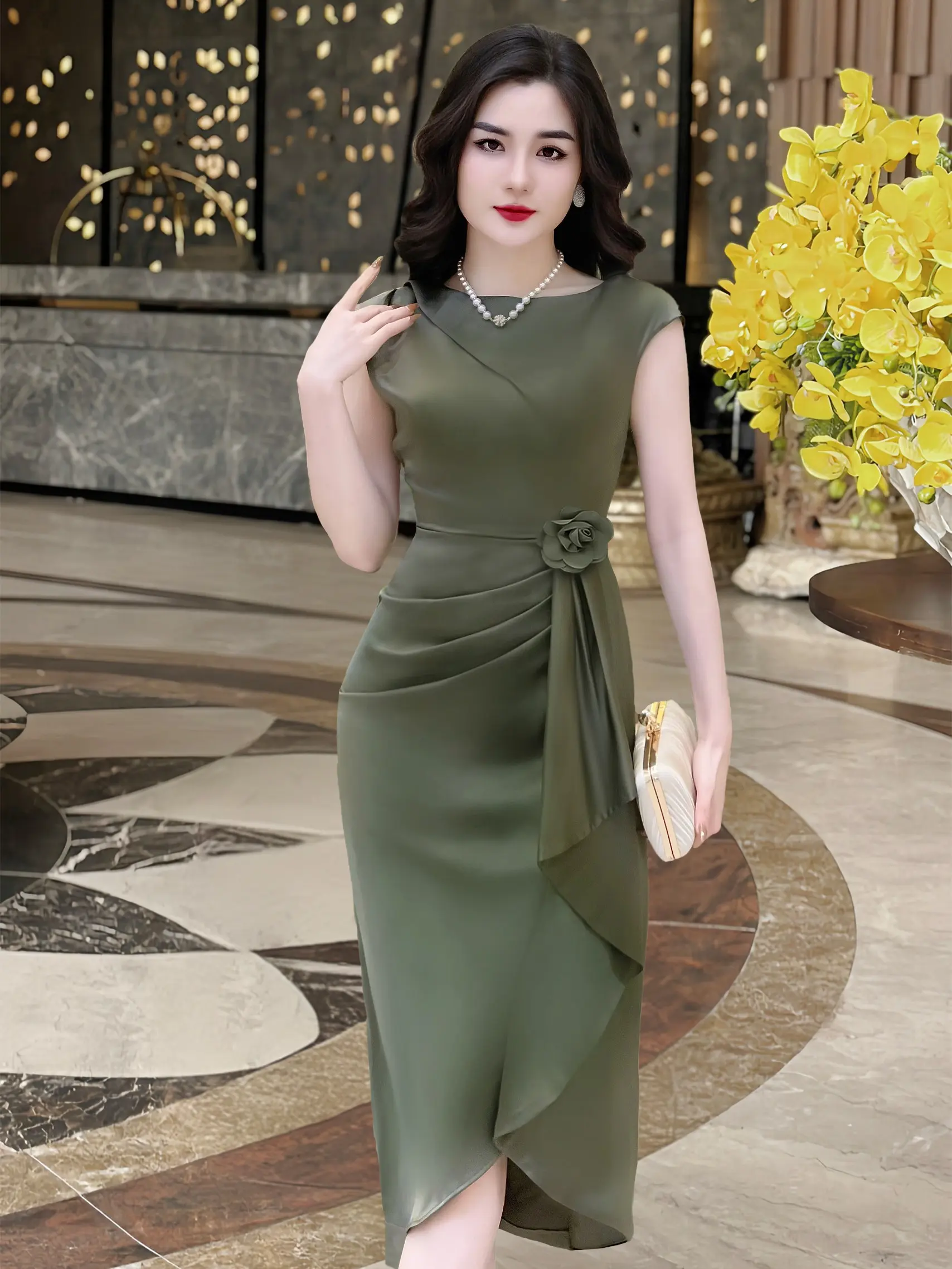 [MIỄN SHIP] MDU3633 Váy Lụa Twist Satin 2 Lớp - Dáng Ôm Tôn Vóc Dáng Dành Cho Nữ Women Dress Kem
