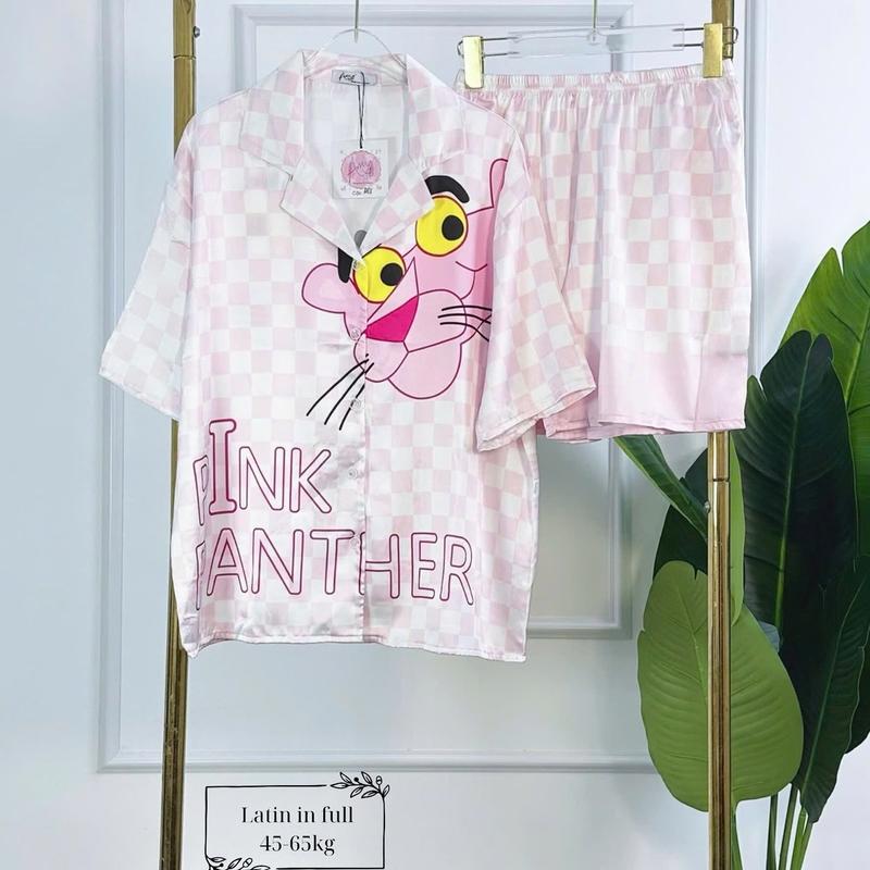 (Freesize 45-60kg) Bộ ngủ nữ pijama lụa latin quần đùi hoạ tiết cute do macnha Kem Nhung Áo 1
