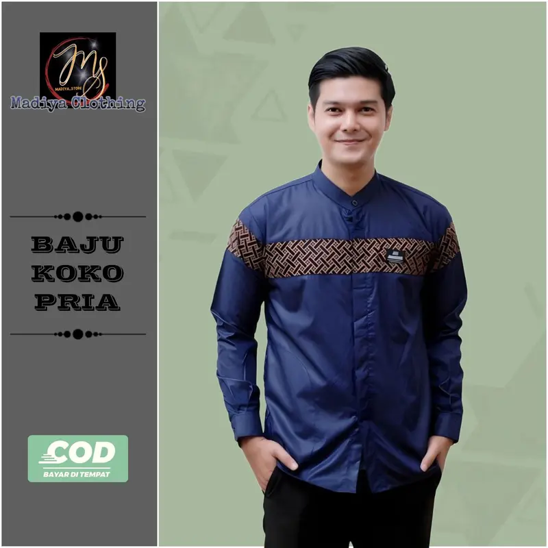 Baju Koko Pria Dewasa Lengan Panjang Motif Kobata Qynang Kombinasi Batik Terbaru kain katun 3