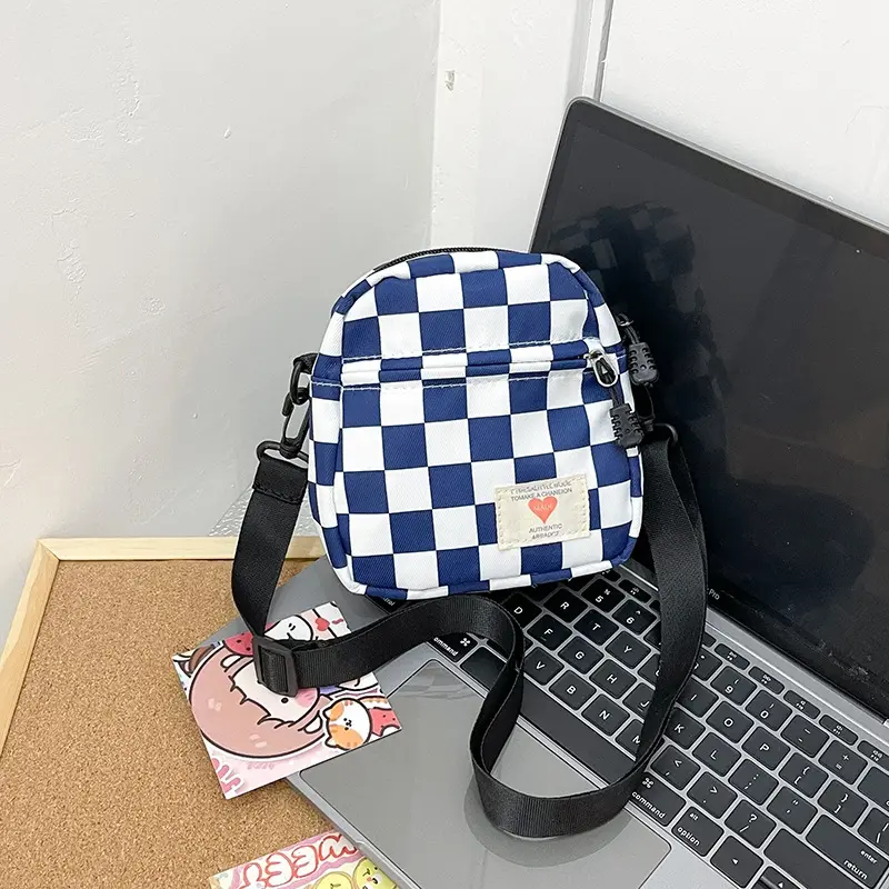 Simple Color Matching Plaid Shoulder Bag Women's Trendy Simple and Lightweight Commuter Small Square Bag Korean Style Ins Crossbody Phone Bag