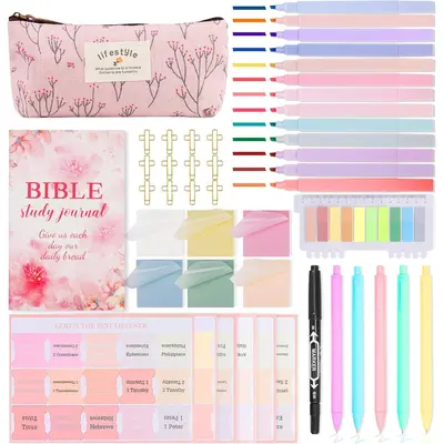 32 Pcs Bible Journaling Kit - No-Bleed Highlighters, Pens, Tabs, Sticky Notes - Bible Study Supplies For Women & Men - View #10