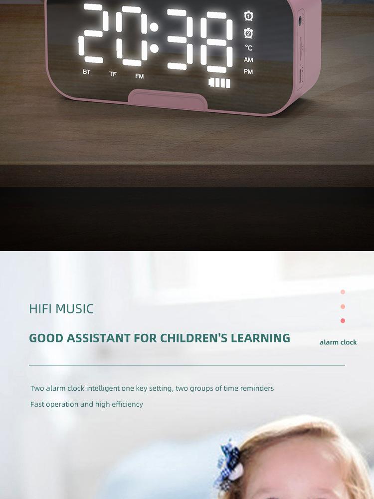 Product Introduction of Cross-Border Hot-Selling Smart AI Bluetooth Speaker Mirror Clock Alarm Clock Mini Card-Insert Radio Speaker Creative Gift mini  speaker  mini  speaker 17