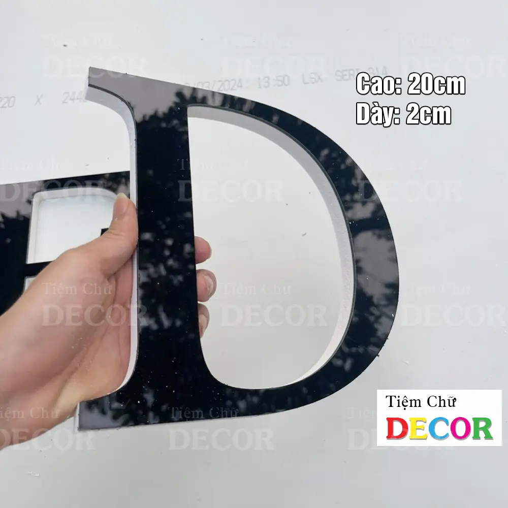 Chữ Nổi Đen Gương 20cm T2 In Hoa Dán Tường Trang Trí Shop - Chữ Decor Biển quảng cáo Chất Liệu Fomex Alu