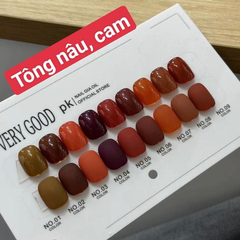 Set sơn gel tông nâu cam 9 chai Very Good Nail chính hãng 15ml tặng kèm bảng màu