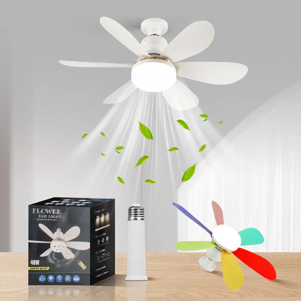 40W 6-blade Fan Light, E27 Socket Fan Light With Remote Control, Three Color Adjustment Ceiling Fan Light, Suitable for Bedrooms, Kitchens, Corridors