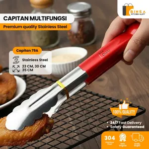 BINSA - Capitan Makanan Stainless Steel Penjepit Pegangan Tebal Restoran BBQ 79A