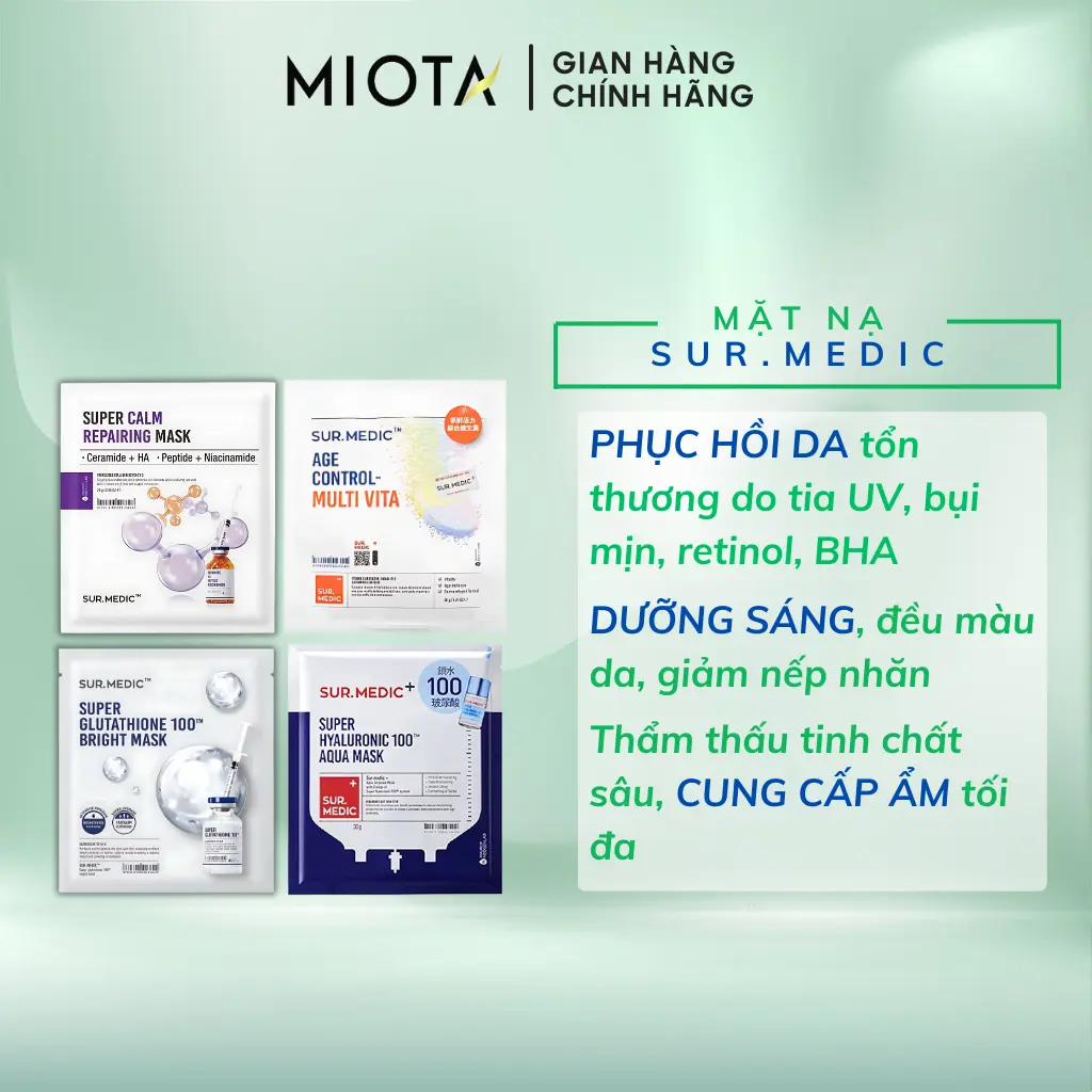 [MIOTA FlashSale] Combo Mix 10 Mặt Nạ SURMEDIC Mask 30g - Bộ 10 Mặt Nạ (Mix loại sẵn hàng) Skincare