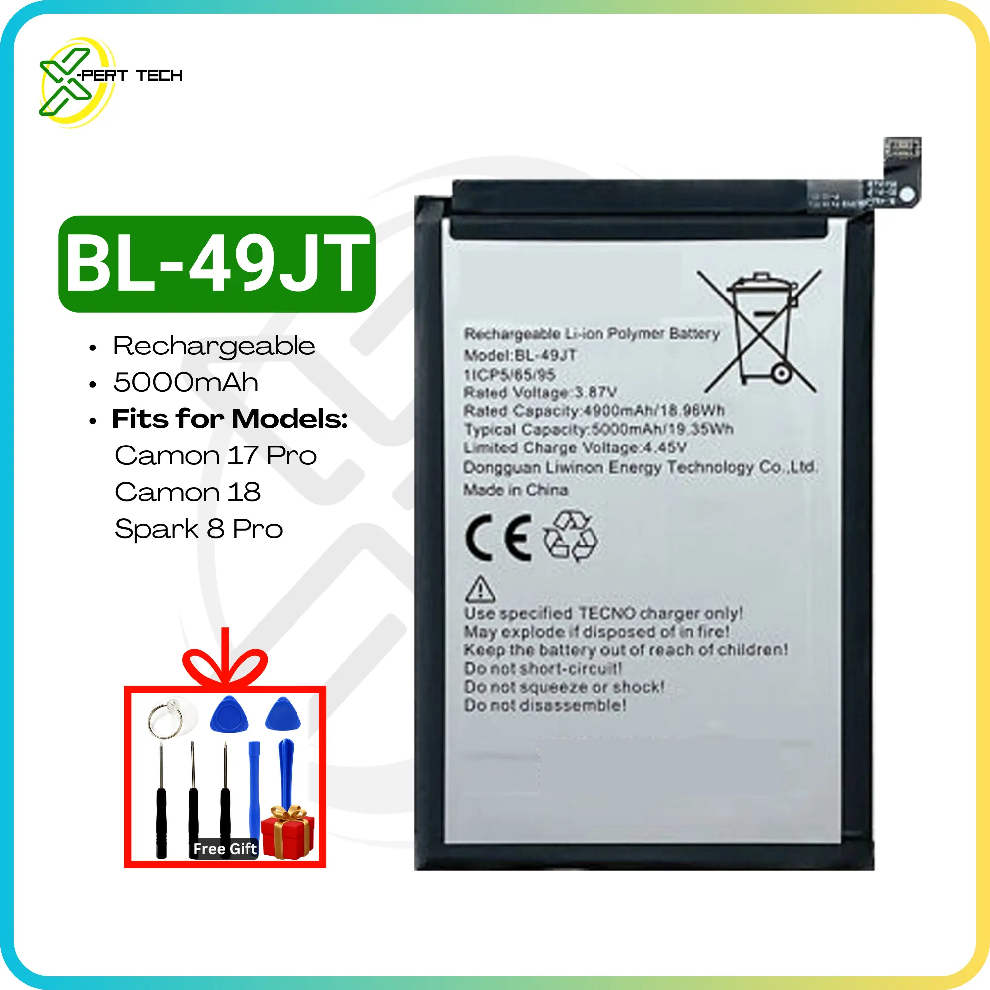 X-Pert Tech BL-49JT Compatible with Camon 17 Pro, Camon 18, Spark 8 Pro ...