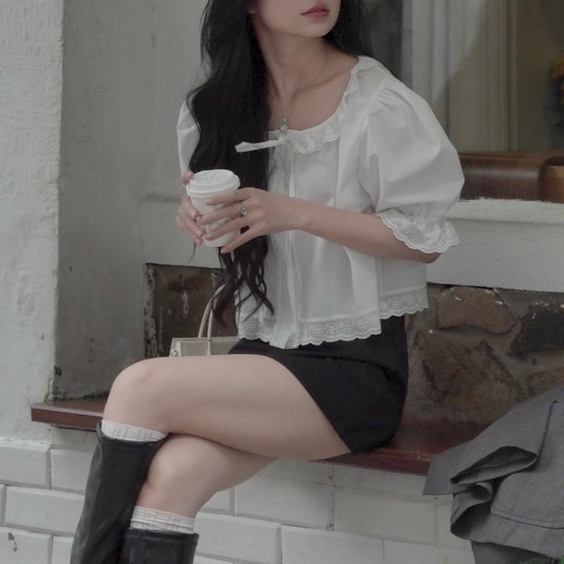 [SMOR ROOM] Áo tay bồng nhún nơ ren cổ SARON