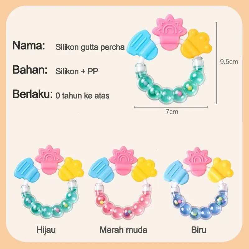 Paket Mainan Gigitan Bayi Newborn Baby Theether Dengan Case Box Transparan Empeng Buah Gelang Gengam Rattle Silikon Kerincingan BPA Free Teether 3