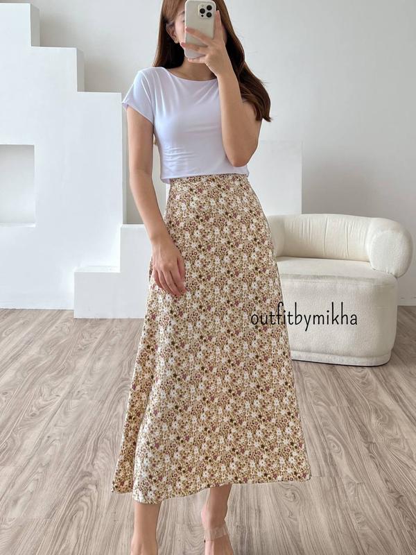 Rok Floral Skirt A Line / Maxi Skirt / Highwaist / Korean Skirt Crinkle Fit 7