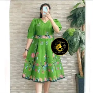 DRESS BATIK LAPIS TRIKOT AMARA KODE JW09 KAIN UNGGULJAYA  GAUN GEREJA Wanita Lembut